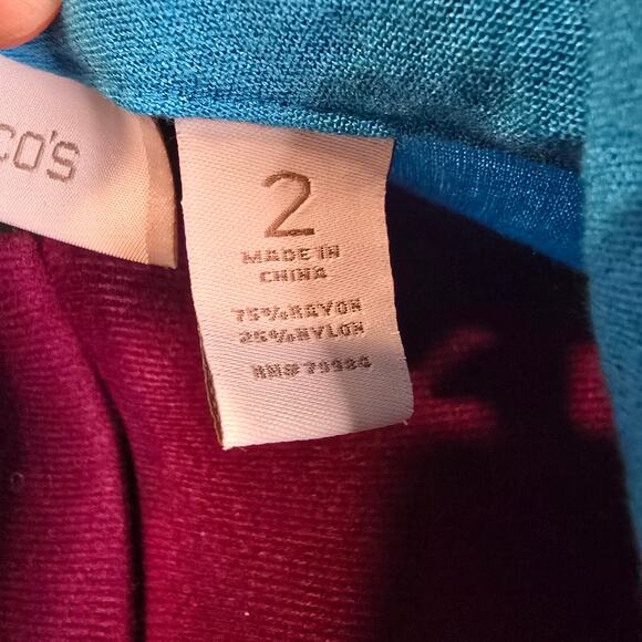 Women's Chico's Blue Rayon Blend Open Front Cardigan | Size 2 (Large) - Picture 9 of 9